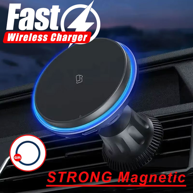 Wireless Car Charger Mount Fast Charging - Caricabatterie wireless magnetico per auto LED/RGB