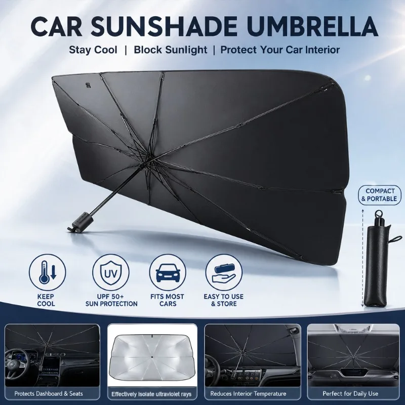 Car Sunshade Windshield Umbrella Foldable - Parasole Pieghevole per Parabrezza Auto, Protezione