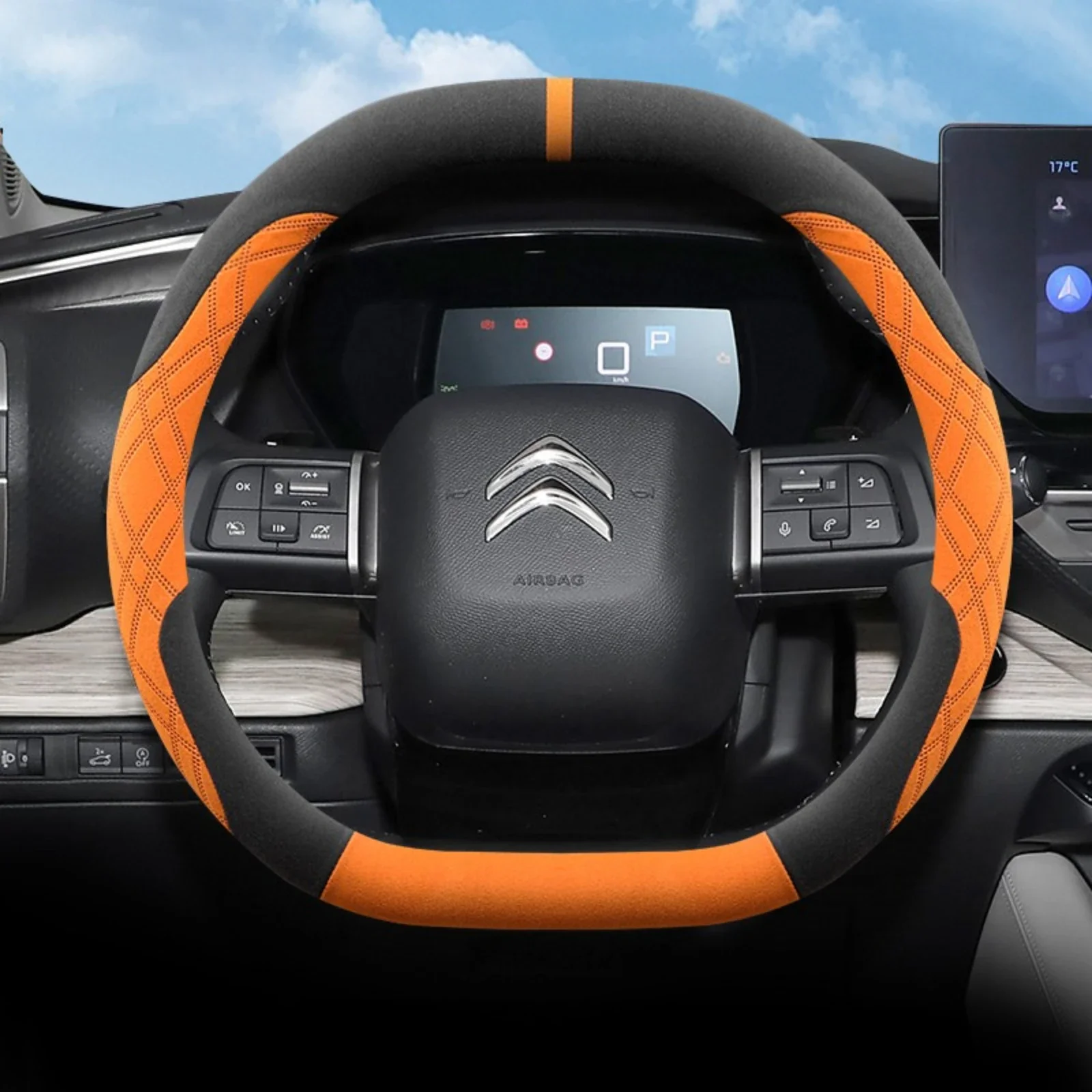Car Steering Wheel Cover Anti Slip Breathable - Coprivolante in Pelle Scamosciata Traspirante Antiscivolo