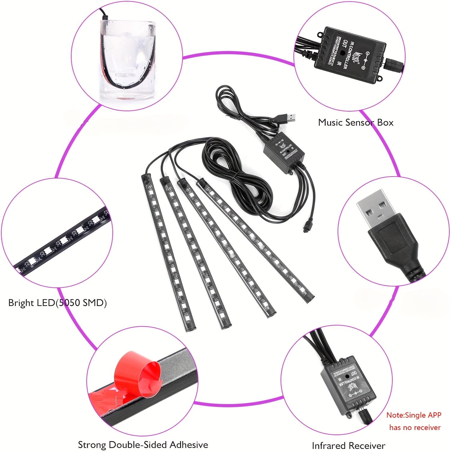 Strisce LED RGB 48LED per Illu - Led Ambient Interior Car Lights App Control recensione e prezzo