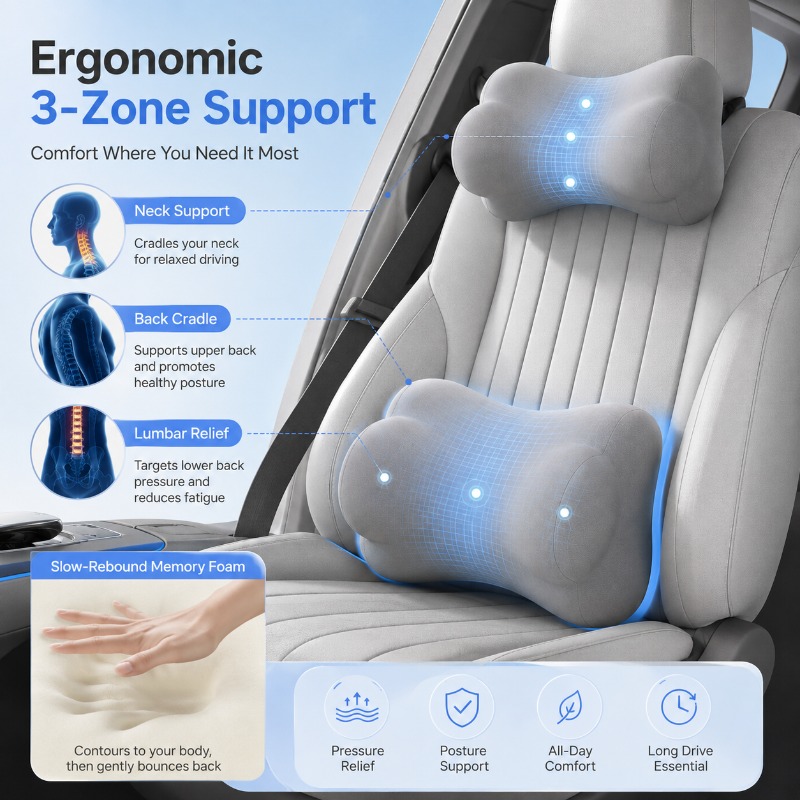 Cuscino Poggiatesta per Auto i - Memory Foam Car Neck Pillow Lumbar Support recensione e prezzo